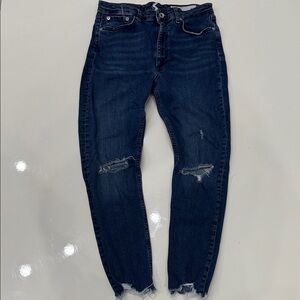 Rag & Bone “Nina High Rise Ankle” Dark Blue Distressed Jeans